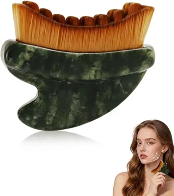Imagen del producto de Cepillo facial de jade natural, cepillo para el drenaje linfático, 1 unidad, para masaje facial
