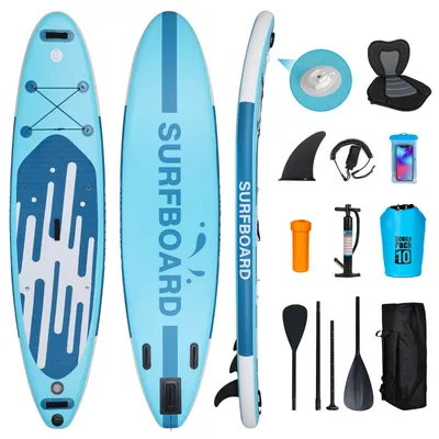 Produktbild von Puluomis SUP Board mit Sitz 320cm, Stand Up Paddle Boards Set aufblasbar, Surfbrett Paddling mit Video Halter und Fußband, MB. bis 150Kg, Blau