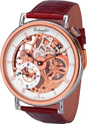 Produktbild von Eichmüller 8218-05 Herren Skelettuhr Handaufzug Lederband rose bicolor-braun 50 mm