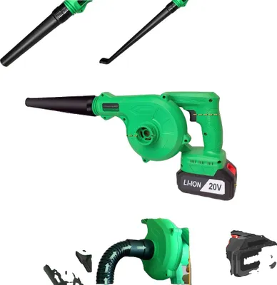Zdjęcie produktu dla Bezprzewodowa dmuchawa i odkurzacz do liści Tegatok, przepływ powietrza 150 CFM, akumulator 4.0AH, zielony