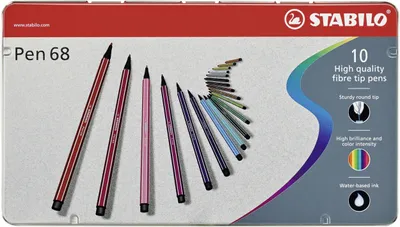 Produktbild von Premium-Filzstift - STABILO Pen 68 - 10er Metalletui - mit 10 verschieden Farben