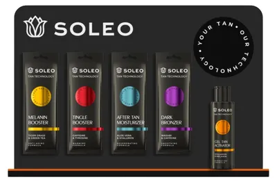 Imagen del producto de Soporte para exhibición "Soleo" para albergar una botella de activador de gel "Tan Activator" y bolsas (4 ganchos s)