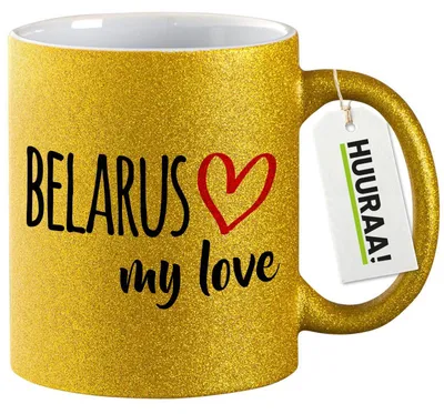 Produktbild von Huuraa Glitzertasse Belarus my love 330ml Gold Keramik Kaffeebecher Geschenkidee