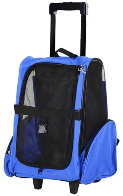 Produktbild von PawHut Hundetrolley Transporttasche Tragetasche 2-in-1 Haustierrucksack Blau