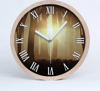 Produktbild von Holzuhr 30fi cm wanduhr - weiße Spitzen - Nebel im Wald