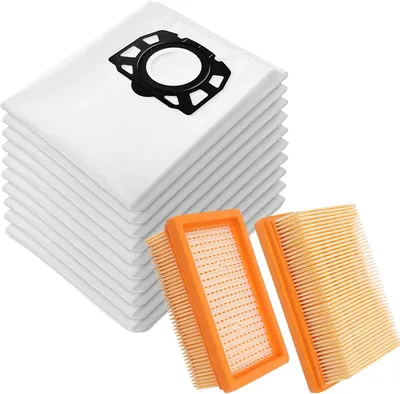 Produktbild von 10 Staubsaugerbeutel + 2 Filter für Kärcher 2.863-006.0 KFI 487 WD4 WD5 WD6 WD5P WD6P Premium MV4 MV5 MV6 Staubsauger Ersatzteile 2.863-005.0