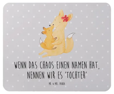Produktbild von Mr. & Mrs. Panda Mouse Pad Chaos Tochter - Grau Pastell - Geschenk, Freude, mauspad pc, herzerwärmende Sprüche, Familienleben, mausunterlage, Einfallsreichtum, Familie