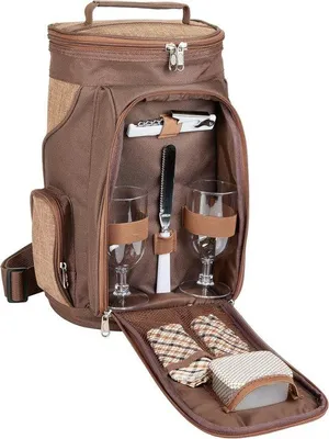 Produktbild von Picknickrucksack für 2 bis 4 Personen, Kühltasche mit Geschirrset, braun, 2 Personen.