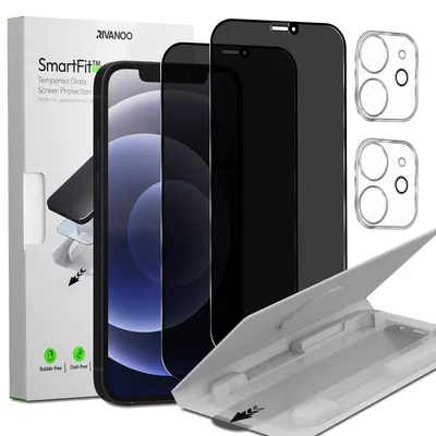 Obrázek produktu pro 2-balení iPhone 12 Ochranné sklo na displej Privacy & 2-balení ochrana objektivu - Tvrzené sklo | [Automatická instalace] - Bez bublin