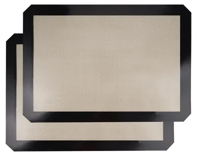 Produktbild von Set mit 2 Silikon-Backmatten für Backbleche, 42 x 29,5 cm, wiederverwendbare Silikon-Ofenmatte mit Antihaftbeschichtung, hitzebeständig und rutschfest.