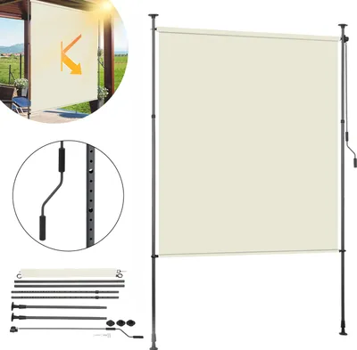 Immagine prodotto di Clanmacy Tenda da sole verticale Tenda da esterno 200 x 270 cm Tenda da balcone con manovella Protezione dalla vista Tenda da sole verticale senza forature Protezione dal sole Protezione dal vento Crema