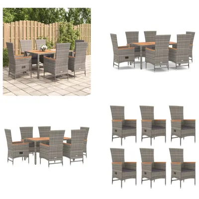Produktbild von vidaXL 7 tlg. Garten Essgruppe mit Kissen Grau Poly Rattan - Garten Essgruppe - Garten Essgruppen - Essgruppe - Essgruppe Terrasse