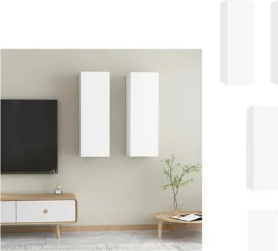 Image de vidaXL Armoires TV 2 pcs. Blanc 30,5x30x90 cm Bois composite - Meubles TV