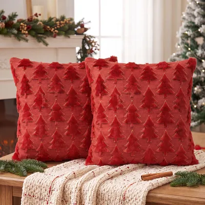 Kissenbezug-Set 2er, rot, 45x45 cm, Weihnachts-Stickerei