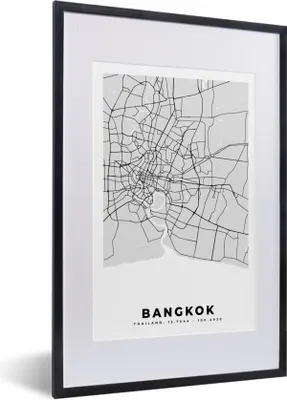 Produktbild von MuchoWow® Gerahmtes Poster Bangkok - Stadtplan - Schwarz und weiß - Karte 40x60 cm - Poster mit Schwarzem Bilderrahmen Wandposter Rahmen Foto Bilder - Poster in Rahmen