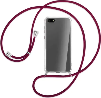 Produktbild von Handykette Backcover-Schutzhülle mit Band (Metall silberfarben) für Huawei Y5 (Prime) 2018 / Honor 7S - dunkelrot