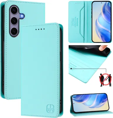 Immagine prodotto di Custodia in pelle per Samsung Galaxy S24, flip case con slot per carte, portafoglio e supporto Turchese