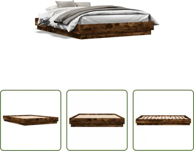 Produktbild von The Living Store Bettgestell Räuchereiche 120x200 cm Holzwerkstoff