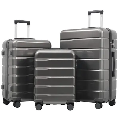 Produktbild von Trolleyset Kofferset Hartschalenkoffer 3-Teilig Rollkoffer mit TSA-Schloss, Vier 360° Rollen; L, XL mit seitlichem Häkchen, AntikGrau