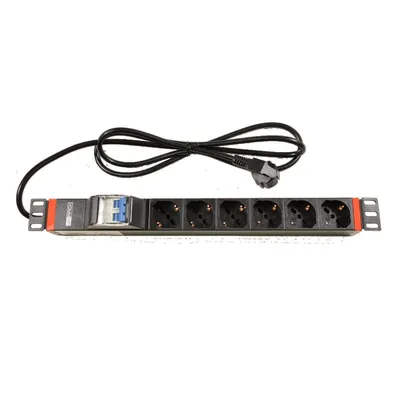 Image de Multiprise 19 pouces 1U, 6 prises Schuko avec disjoncteur différentiel