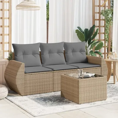 Produktbild von 4-tlg. Garten-Sofagarnitur mit Kissen Beige Poly Rattan 3253406