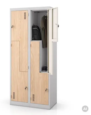 Produktbild von Jan Nowak Umkleideschrank Z02 Spind mit 4 Abteilen Kleiderspind Metallschrank Flügeltür Lüftungsschlitzen Pulverbeschichtung 185 cm x 80 cm x 45 cm grau / Eiche Sonoma