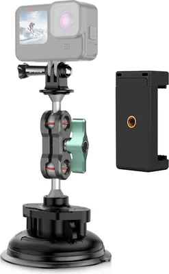 Obrázek produktu pro Držák na telefon PULUZ PU848 s přísavkou, držák kamery s přísavkou, dva otočné klouby o 360° s držákem na telefon, adaptér pro montáž sportovní kamery, náhrada za GoPro Hero 11/10/9/8, iPhone 14/13/12