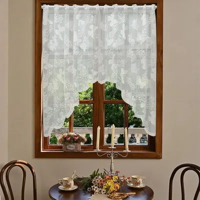 Obrázok produktu pre Závesy "Vlinder" – Rozmery 150 x 100 cm – Moderné závesy – Krátke záclony – Retro priehľadné záclony – Záclony do kuchyne v štýle kaviarne – Kuchyňa