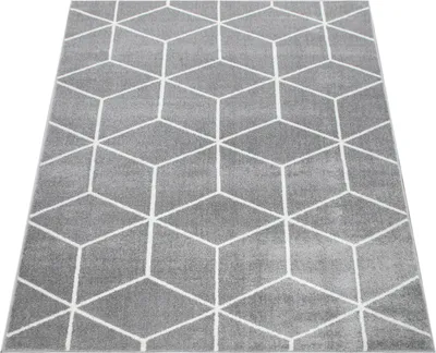 Produktbild von Wohnzimmer-Teppich, Kurzflor Im Skandi-Stil Mit Rauten-Muster, In Grau Grösse 60x100 cm