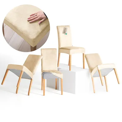 Produktbild von Stuhlhussen Stretch Set schützender Stuhlbezug Universal Stuhlüberzug Hussen 4er Set Hell Beige