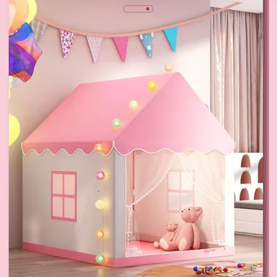 Obrázok produktu pre Detský stan pre dievčatá a chlapcov, vnútorný hrací domček v tvare princeznovského zámku bez LED osvetlenia, 105 x 120 x 128 cm, ružový