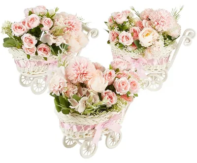 6 Rattan-Blumenwagen-Mittelstücke für Babyparty-Deko