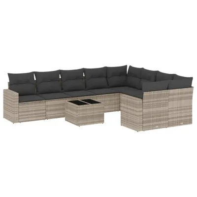 Produktbild von 10-tlg. Garten-Sofagarnitur mit Kissen Hellgrau Poly Rattan