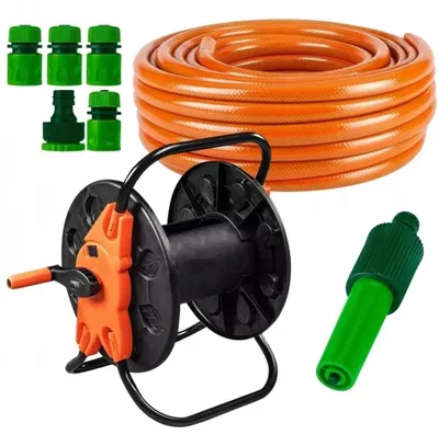Produktbild von NEO TOOLS Gartenschlauch Set 20m 1/2 Zoll mit Schlauchtrommel Spritze und Anschlussarmaturen UV Beständig 4 Lagig