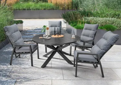 Produktbild von Destiny Sitzgruppe GARDA ARONA 4 Hochlehner + Tisch Ø120/170x120x75cm ausziehbar