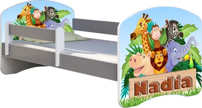 Produktbild von ACMA Jugendbett Kinderbett Junior-Bett Komplett-Set mit Matratze Lattenrost und Rausfallschutz Grau 02 Animals Name 160x80