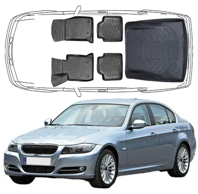 Produktbild von 3D Auto Fußmatten & Kofferraumwanne Set Kompatibel mit BMW 3'er E90 2005-2011 Sedan Limousine