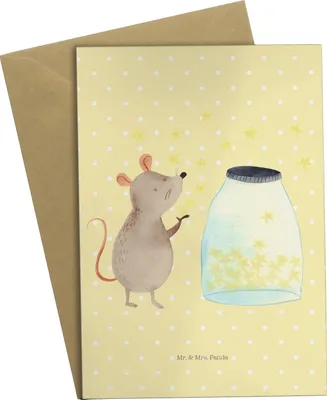 Produktbild von Mr. & Mrs. Panda Grußkarte Maus Sterne - Gelb Pastell - Geschenk, Lustige Sprüche, weihnachtskarten, Geburt, Kindergeburtstag, Geburtstag, Taufe, hochzeitskarten