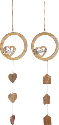 Imagen del producto de Gilde: Adornos de madera para colgar, diseño "Hogar/Amor", paquete de 2 unidades, código de producto 41909