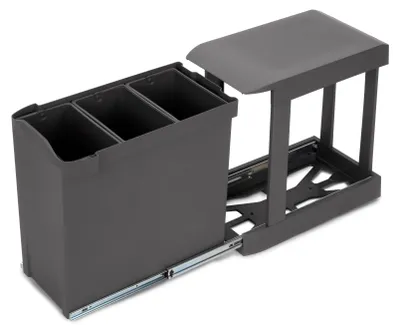 Image de Poubelles de recyclage pour la cuisine -  3 x 10L -  fixation inférieure et extraction automatique -  Acier et Plastique -  Gris antracite