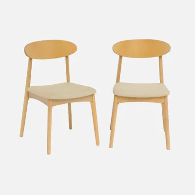 Immagine prodotto di Set 2 sedie vintage in legno di hevea naturale e tessuto, Beige