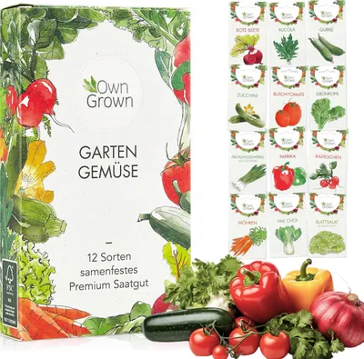 Produktbild von OwnGrown Gemüse Samen Set - 12 Pflanzensamen Sorten für Hochbeet und Garten - Praktische Box mit Gemüsesamen für den Anbau Frischer Ernte zu Hause - Ideal für Gartenliebhaber