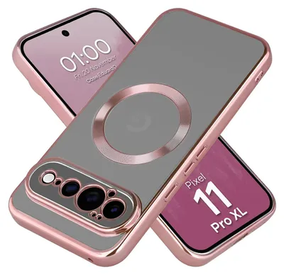 Produktbild von Handyhülle mit Magnetring für Google Pixel 11 Pro XL, Bizon Case EduardO, Transparent-Rosa