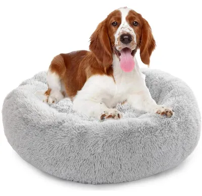 Productafbeelding van Hondenbed, donutvorm, pluche, wasbaar, rond, lichtgrijs, 80 cm