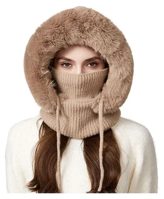 Produktbild von 3-in-1-Set Outdoor-Kopfbedeckung: Mütze, Schal, abnehmbarer Gesichtsschutz, verstellbare Passform, winddicht, warm, Strickfleece, Wintermütze