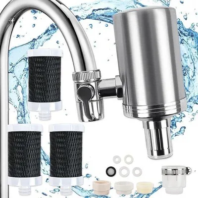 Produktbild von Edelstahl-Wasserhahn mit Blaulicht und 3 Filtern