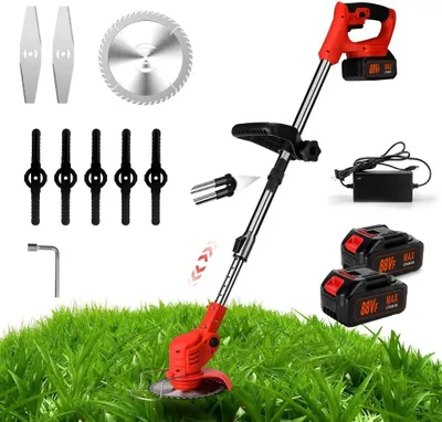 Produktbild von Akku-Rasentrimmer, Akku und Ladegerät, Akku-Unkrautvernichter (Akku-Weed Wacker), 180° Schnittwinkel, Teleskopstiel und Zusatzgriff, klappbar