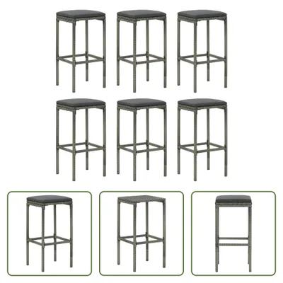 Produktbild von The Living Store Barhocker mit Kissen 6 Stk. Grau Poly Rattan