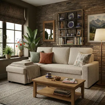 Produktbild von Komvortowy | Ecksofa 230 cm | BOUCLE | Ausziehbares Ecksofa für das Wohnzimmer | BEIGE | Ecksofa mit Schlaffunktion und Bettkasten | L-Form | Modern Eckcouch | Couch
