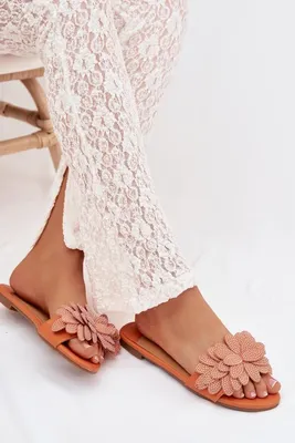Productafbeelding van Dames, platte, oranje, versierde slippers, maat 39, merk Grelora